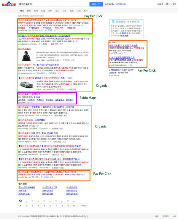 Baidu search results page for "Bentley car parts"