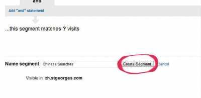 Screenshot of Google Analytics Create Segment Button