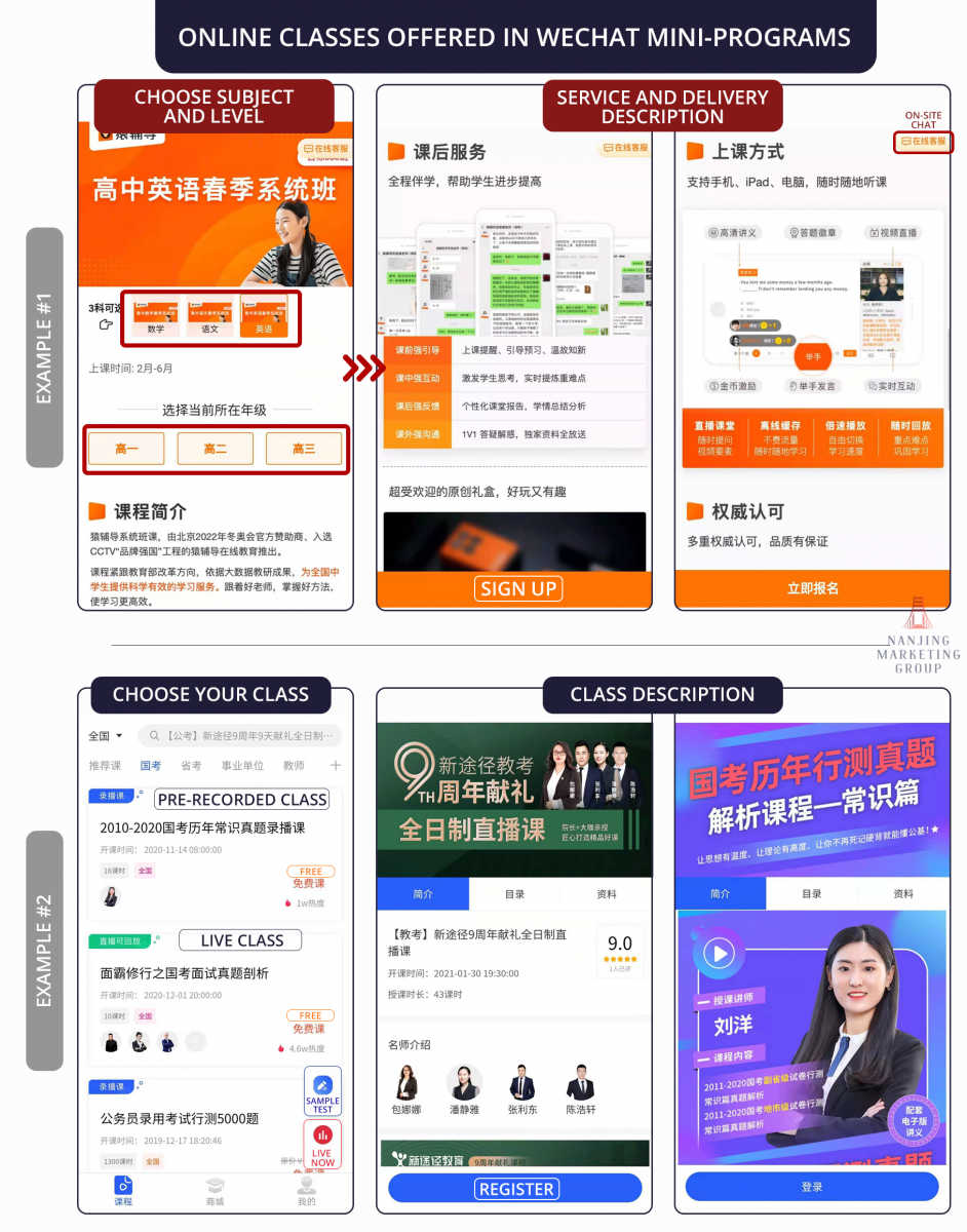 Selling courses via WeChat mini-programs