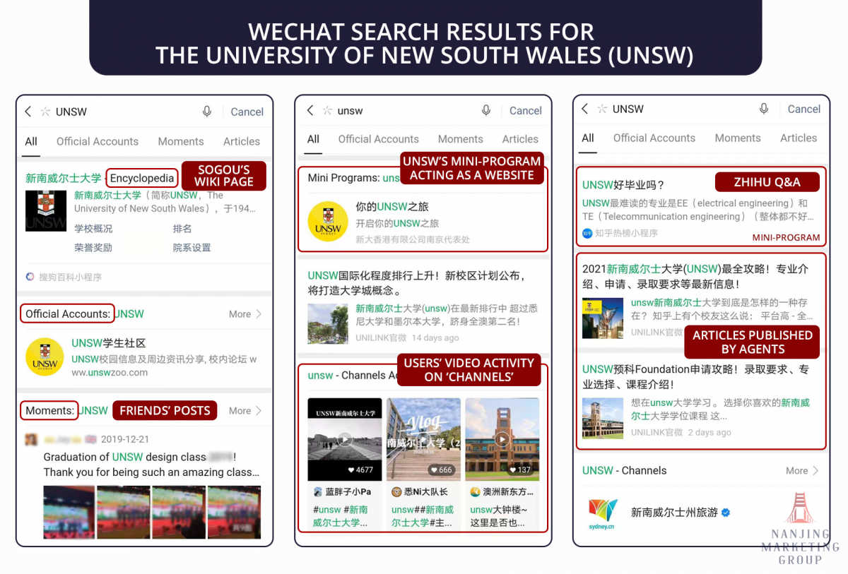 WeChat search results