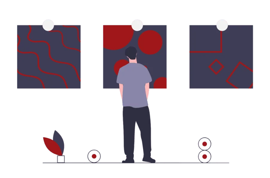 Abstract illustration of a man at a museum.